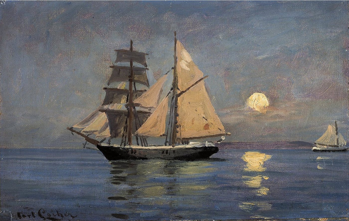 Kunstdruck Night atmosphere at sea. Full moon Carl Locher Vollmond Schiff Meer B, (1 St) von OTTO