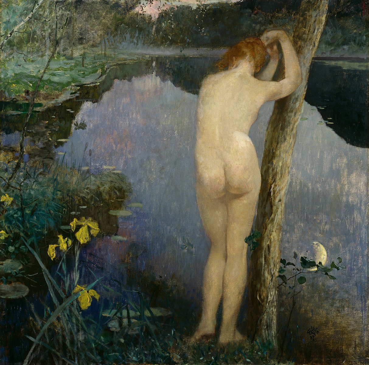 BillerAntik Kunstdruck Nocturne Eilif Peterssen Nackte Frauen Waldsee Teich Baden Bäume B A3, (1 St) von BillerAntik