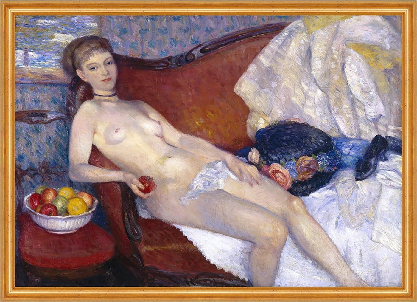 BillerAntik Kunstdruck Nude with Apple William Glackens Nackte Frau Obst Äpfel Schale Sofa B, (1 St) von BillerAntik