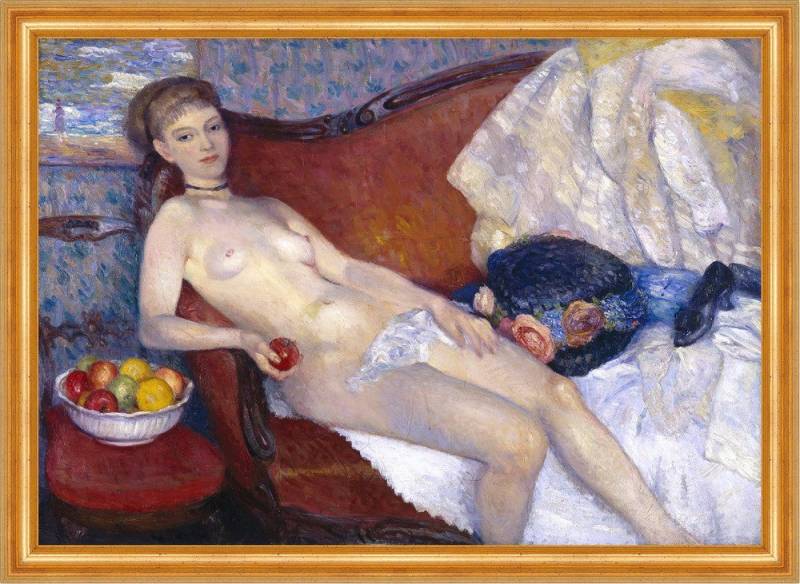 BillerAntik Kunstdruck Nude with Apple William Glackens Nackte Frau Obst Äpfel Sofa B A3 0350, (1 St) von BillerAntik