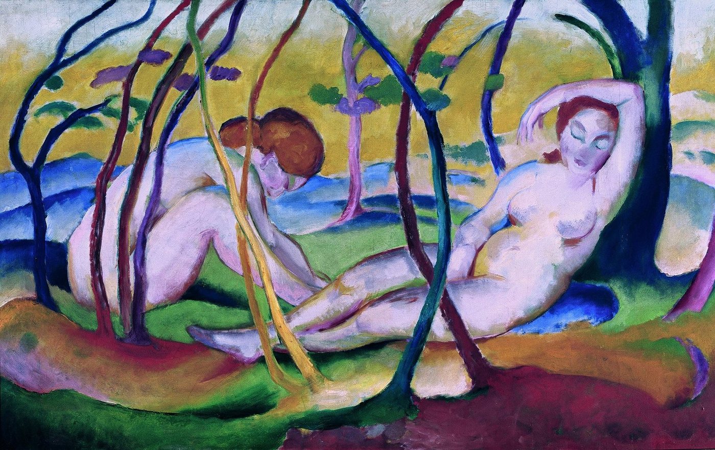 Kunstdruck Nudes under Trees Franz Marc Nackte Frauen Bäume Wald Ausruhen Liegen, (1 St) von OTTO