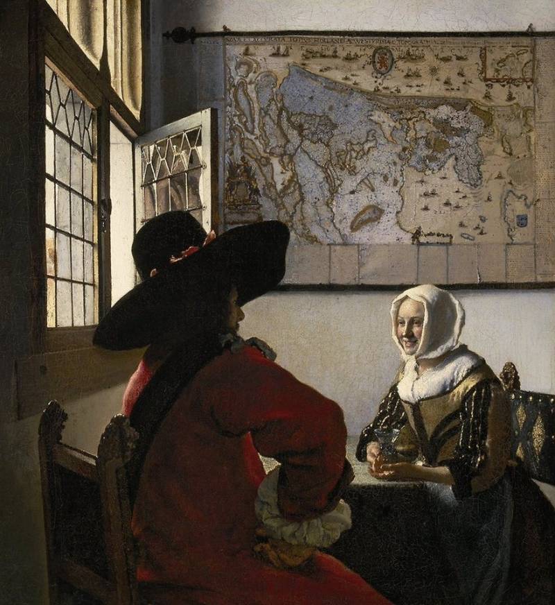 BillerAntik Kunstdruck Officer and Laughing Girl Jan Vermeer Landkarte Lachen Frau Fenster B, (1 St) von BillerAntik