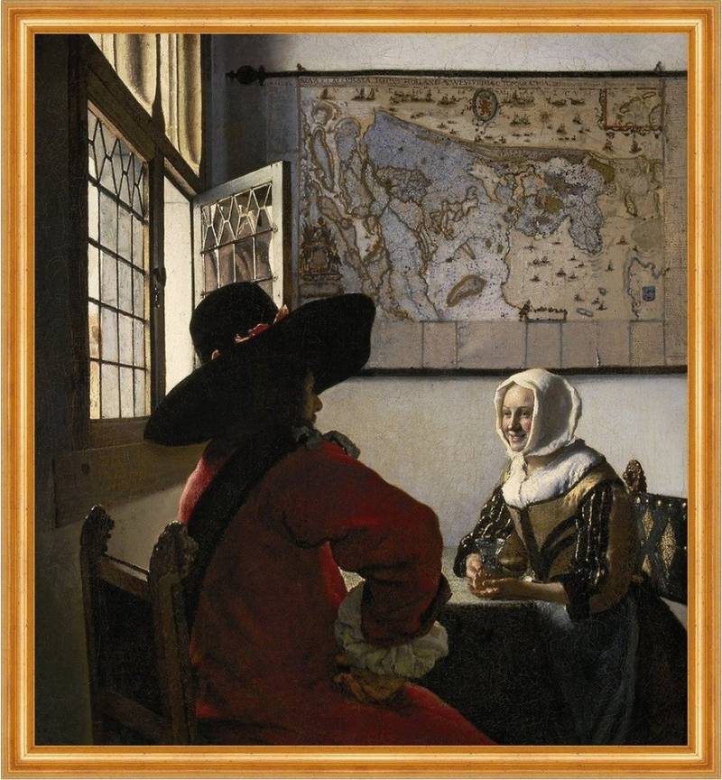 BillerAntik Kunstdruck Officer and Laughing Girl Jan Vermeer Landkarte Lachen Frau Fenster B, (1 St) von BillerAntik