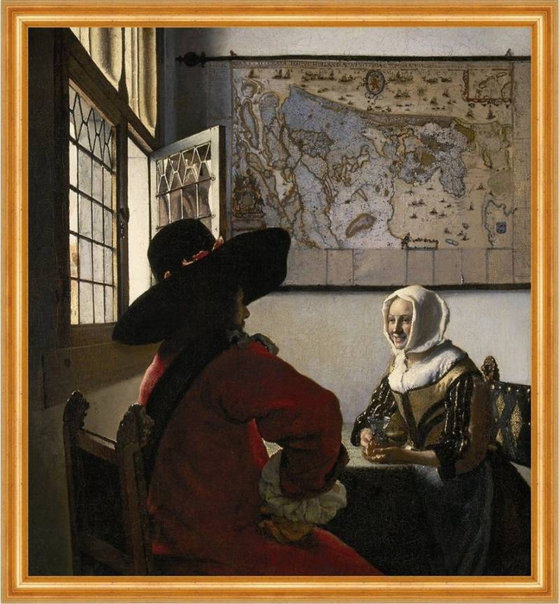 BillerAntik Kunstdruck Officer and Laughing Girl Jan Vermeer Landkarte Lachen Frau Fenster B, (1 St) von BillerAntik