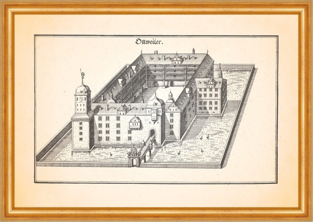 Kunstdruck Ottweiler Schloss Schlossanlage Wasserburg Schlosskapelle Merian 0668, (1 St) von OTTO