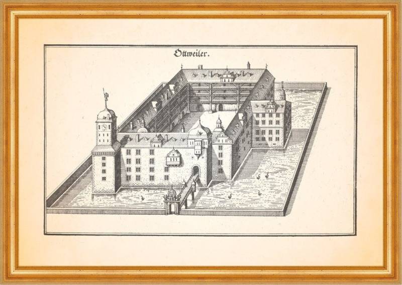 BillerAntik Kunstdruck Ottweiler Schloss Schlossanlage Wasserburg Schlosskapelle Merian 0668, (1 St) von BillerAntik