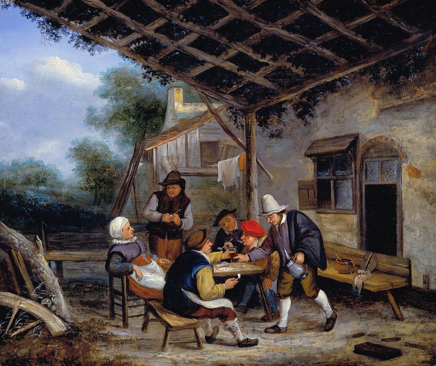 Kunstdruck Peasants drinking Isaac van Ostade Bauern Hof Tisch Karten Vordach B A, (1 St) von OTTO