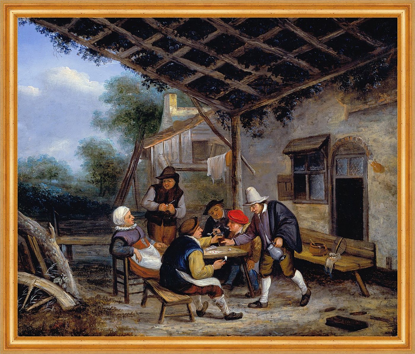 Kunstdruck Peasants drinking Isaac van Ostade Bauern Hof Tisch Karten Vordach B A, (1 St) von OTTO