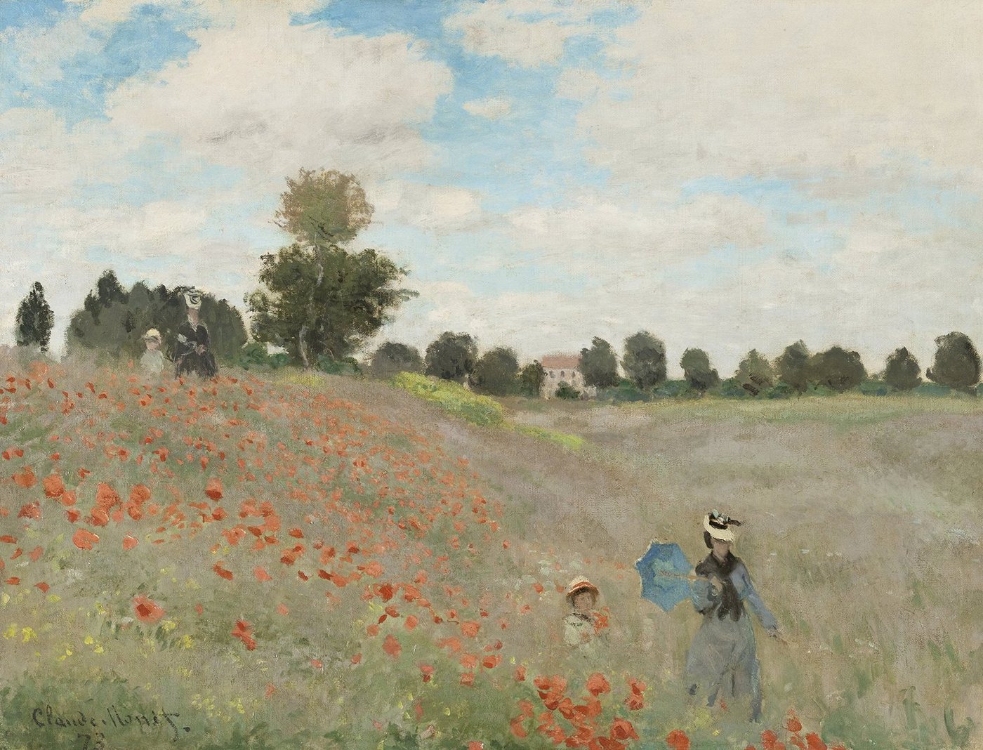 Kunstdruck Poppy Field Claude Monet Mohnblumenfeld Blumen Spaziergänger Wiese B A, (1 St) von OTTO