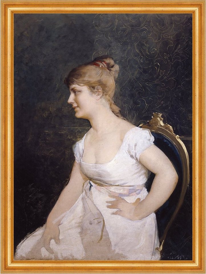 BillerAntik Kunstdruck Portrait of a Young Lady Amos Cassioli Frauen Dutt Stuhl B A3 00467 Ge, (1 St) von BillerAntik