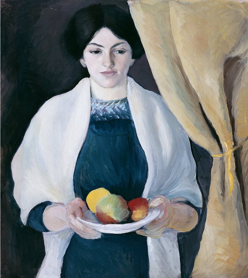 BillerAntik Kunstdruck Portrait with Apples August Macke Äpfel Vorhang Frauen Schwarze Haare, (1 St) von BillerAntik