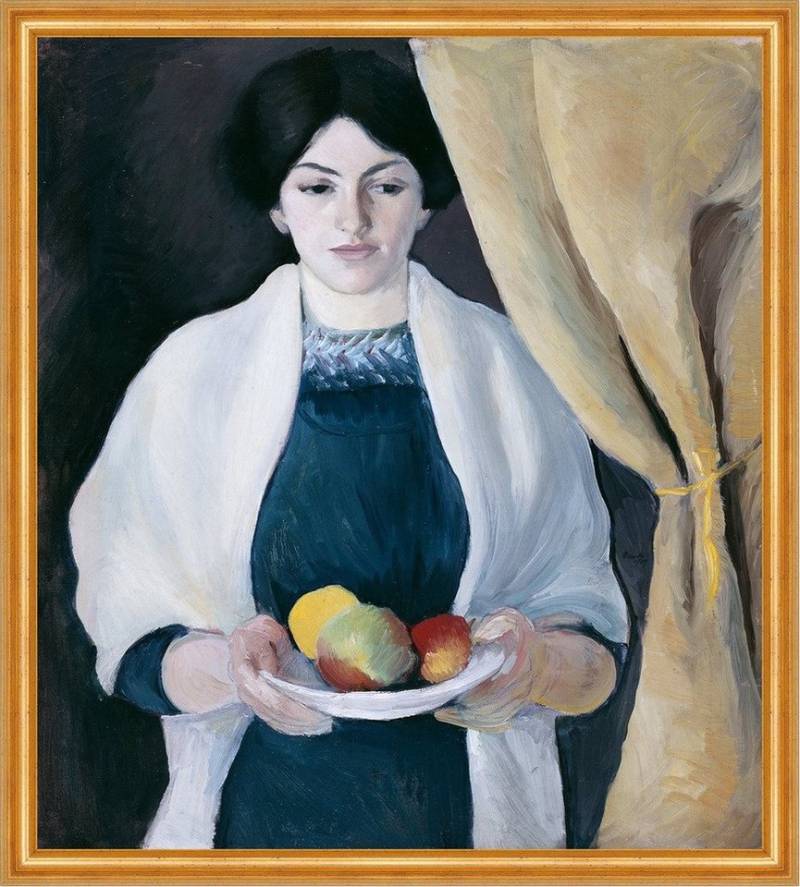 BillerAntik Kunstdruck Portrait with Apples August Macke Äpfel Vorhang Frauen Schwarze Haare, (1 St) von BillerAntik