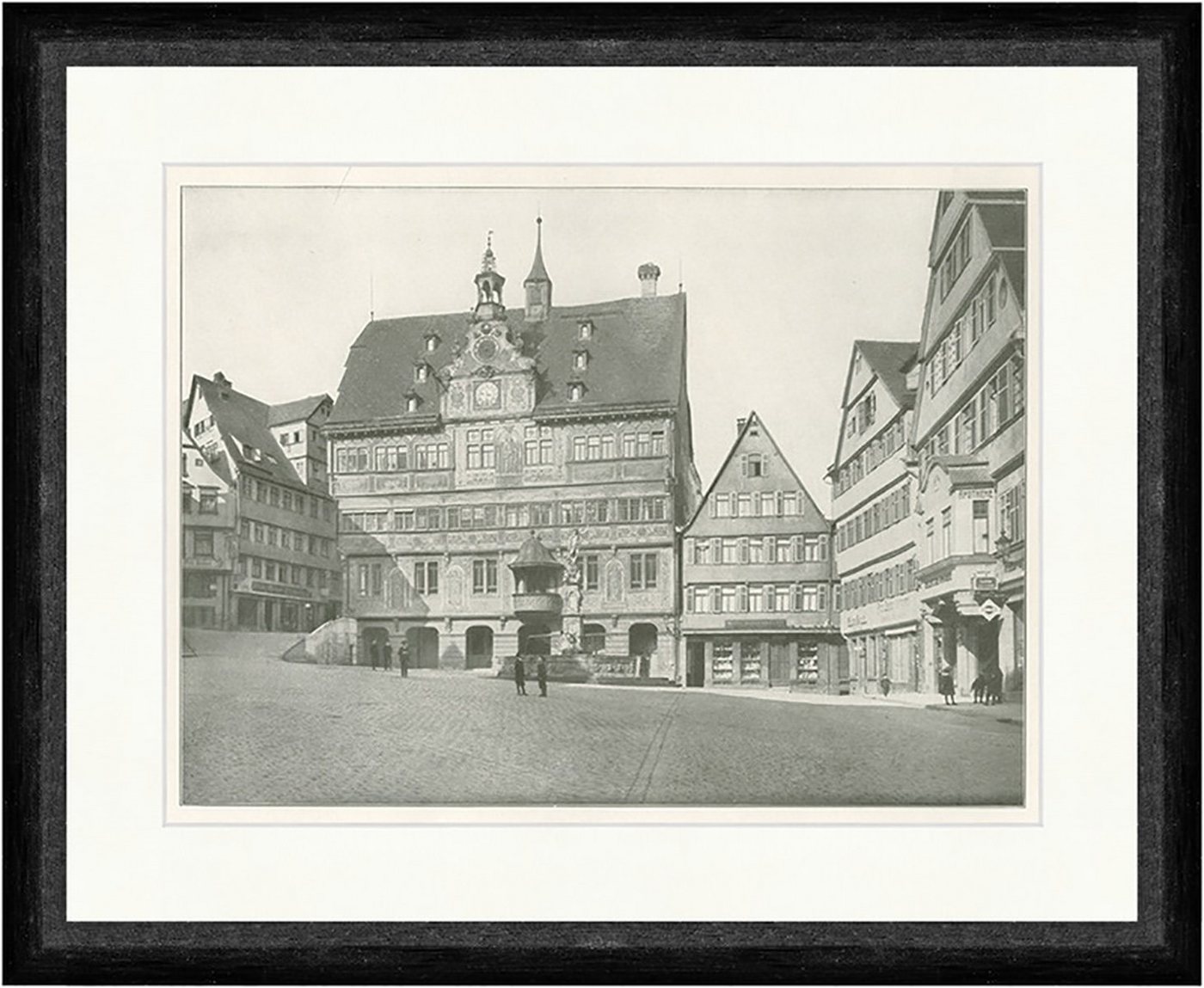 BillerAntik Kunstdruck Rathaus in Tübingen Astronomische Uhr Sgraffito F_Vintage 01906 Gerahm, (1 St) von BillerAntik