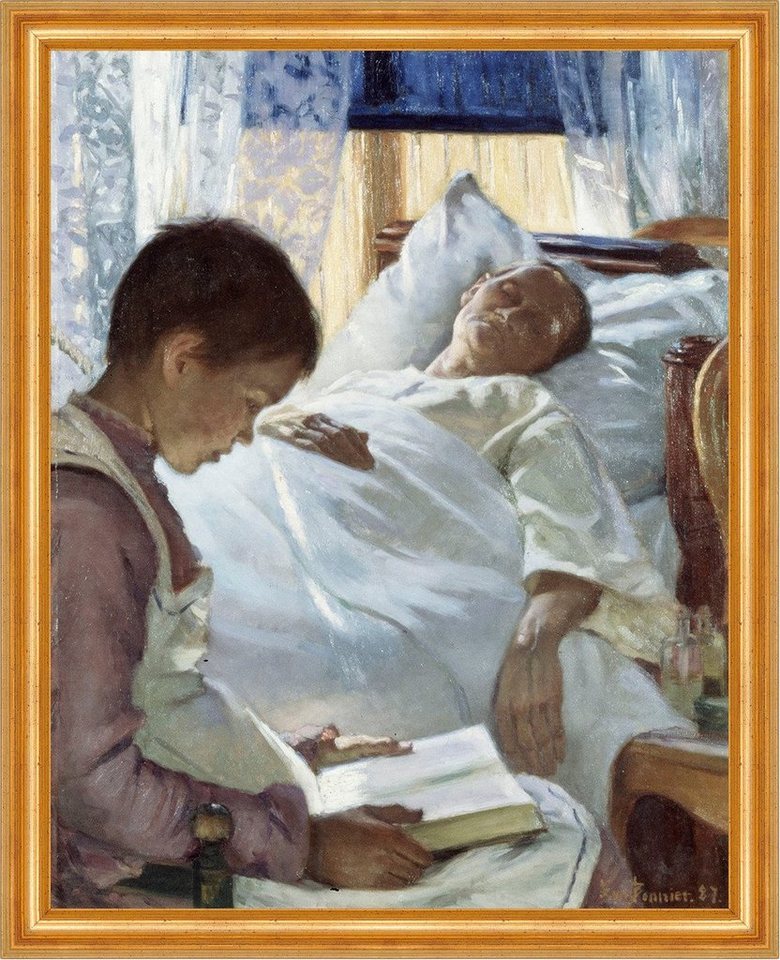 BillerAntik Kunstdruck Reflection in Blue Eva Bonnier Krank Bett Vorlesen Mutter B A3 01729 G, (1 St) von BillerAntik