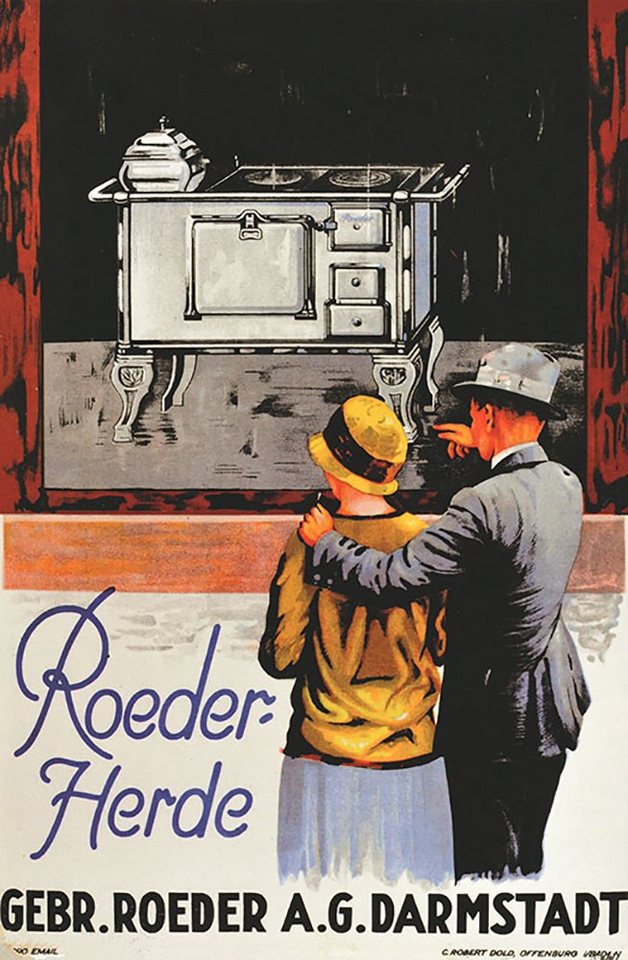 BillerAntik Kunstdruck Roeder-Herde Darmstadt Ofen Kochmaschine Küche Ehepaar Kunstdruck Rekl, (1 St) von BillerAntik