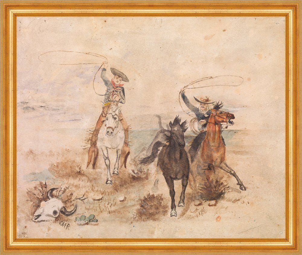 Kunstdruck Roping Em Charles M. Russell Pferde Reiter Lasso Wüste Tiere B A3 0109, (1 St) von OTTO