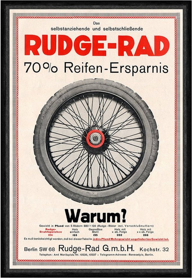 BillerAntik Kunstdruck Rudge Rad GmbH Reifen Verschlussmutter Felge Holz Plakat Faks_Motor 2, (1 St) von BillerAntik