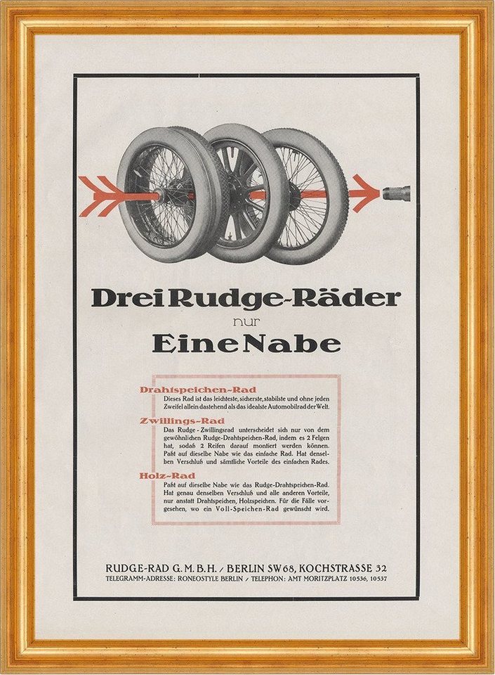 BillerAntik Kunstdruck Rudge Räder Drahtspeichenrad Zwillingsrad Plakat Braunbeck Motor A3 28, (1 St) von BillerAntik