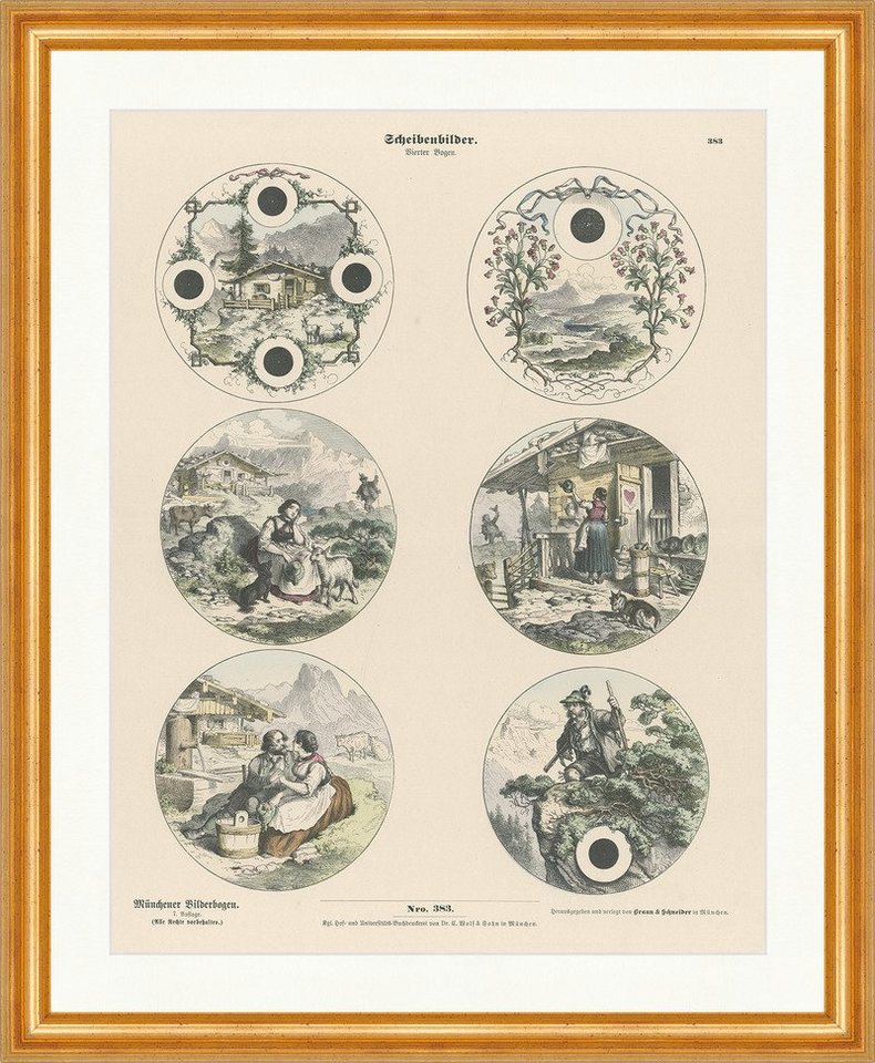 Kunstdruck Scheiben-Bilder IV Rund Hütte Berge Abgrund Münchener Bilderbogen 383, (1 St) von OTTO