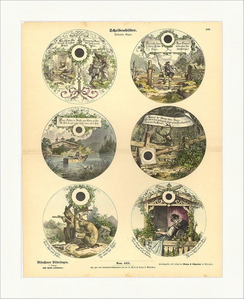 BillerAntik Kunstdruck Scheibenbilder VII Jäger Zaun See Hütte Gams Faksimile Münchener Bilde, (1 St) von BillerAntik