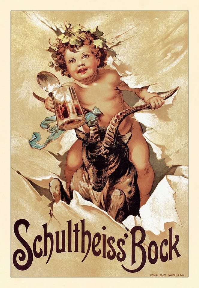 BillerAntik Kunstdruck Schultheiss Bock Brauerei Geißbock Peter Israel Maßkrug Werbung Plakat, (1 St) von BillerAntik