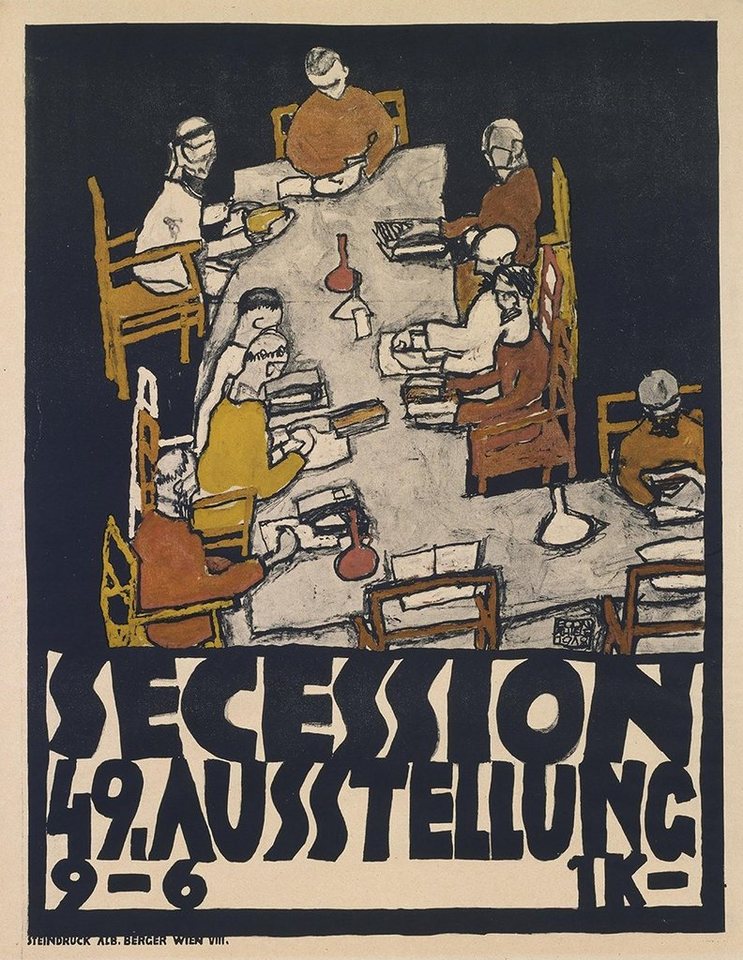 Kunstdruck Secession 49. Exhibition Egon Schiele Ausstellung Plakat Tisch Stühle, (1 St) von OTTO