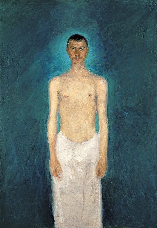 BillerAntik Kunstdruck Semi-Nude Self-Portrait Richard Gerstl Nackter Mann Künstler Handtuch, (1 St) von BillerAntik