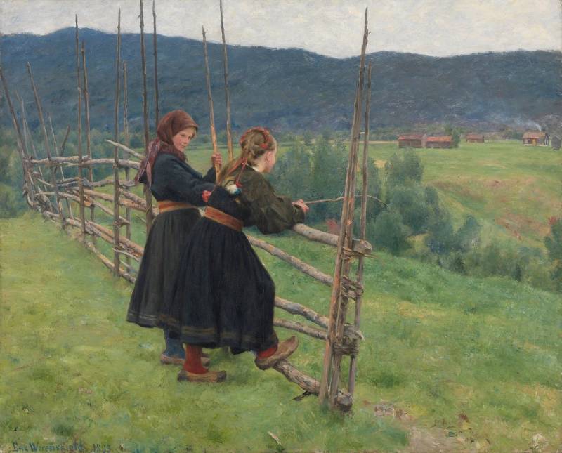 BillerAntik Kunstdruck September Erik Werenskiold Landwirtschaft Wiese Zaun Holz Mädchen B A3, (1 St) von BillerAntik