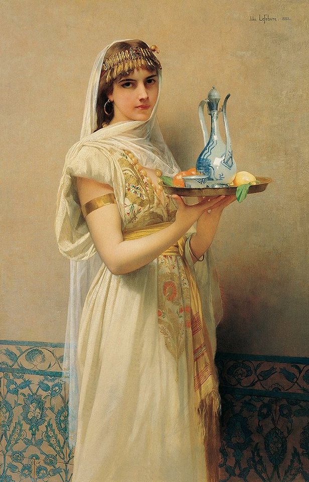 BillerAntik Kunstdruck Servant Jules-Joseph Lefebvre Tablett Teekanne Orient Dienerin Frucht, (1 St) von BillerAntik