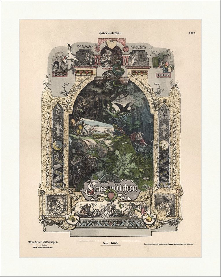 BillerAntik Kunstdruck Sneewittchen Herm. Vogel Märchen Sarg Glas Original Münchener Bilderbo, (1 St) von BillerAntik