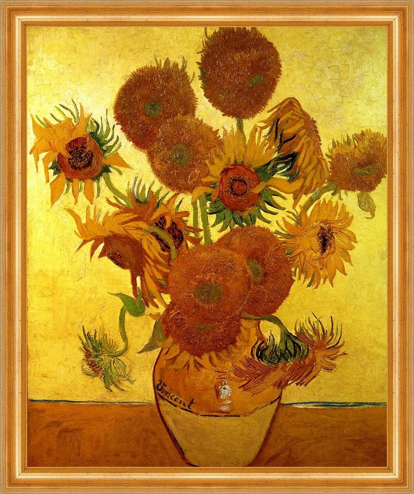 BillerAntik Kunstdruck Sonnenblumen Post Impressionismus Vase van Gogh A3 057 Gerahmt, (1 St) von BillerAntik