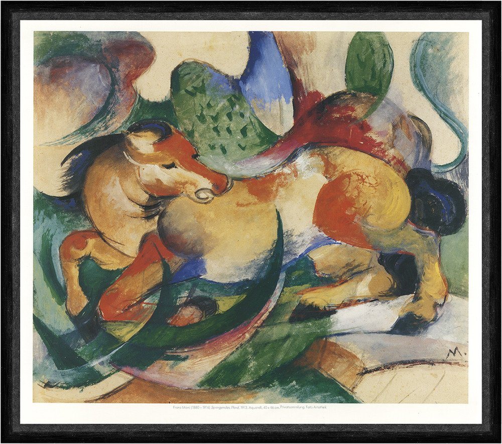 BillerAntik Kunstdruck Springendes Pferd von Franz Marc Aquarell Poster Kunstdruck Faks_Werbu, (1 St) von BillerAntik