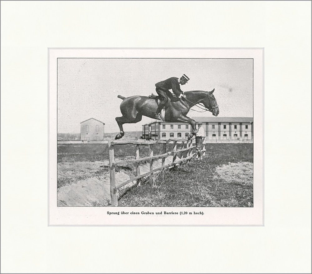 Kunstdruck Sprung über einen Graben und Barriere Pferde Reiter Sport Zaun F_Vinta, (1 St) von OTTO