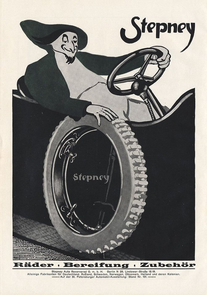 BillerAntik Kunstdruck Stepney Räder Bereifung Zubehör Reserverad Berlin Plakat Braunbeck Mot, (1 St) von BillerAntik