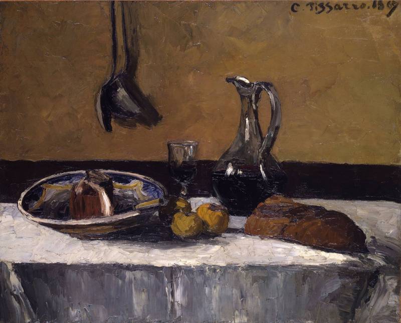BillerAntik Kunstdruck Still Life Camille Pissarro Stilleben Karaffe Glas Mahl Tisch Schale B, (1 St) von BillerAntik