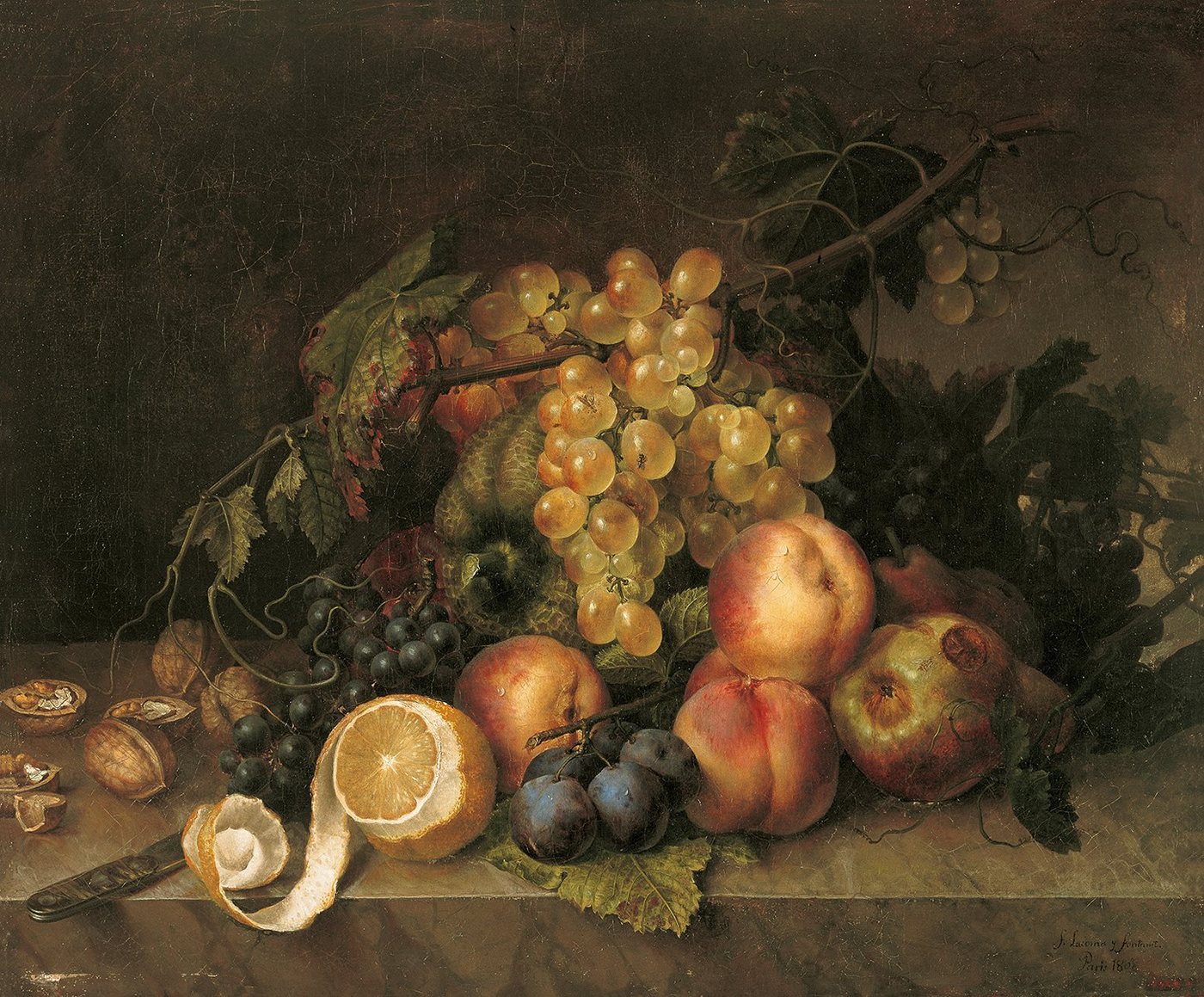 BillerAntik Kunstdruck Still Life Francesc Lacoma I Fontanet Stillleben Früchte Obst Trauben, (1 St) von BillerAntik