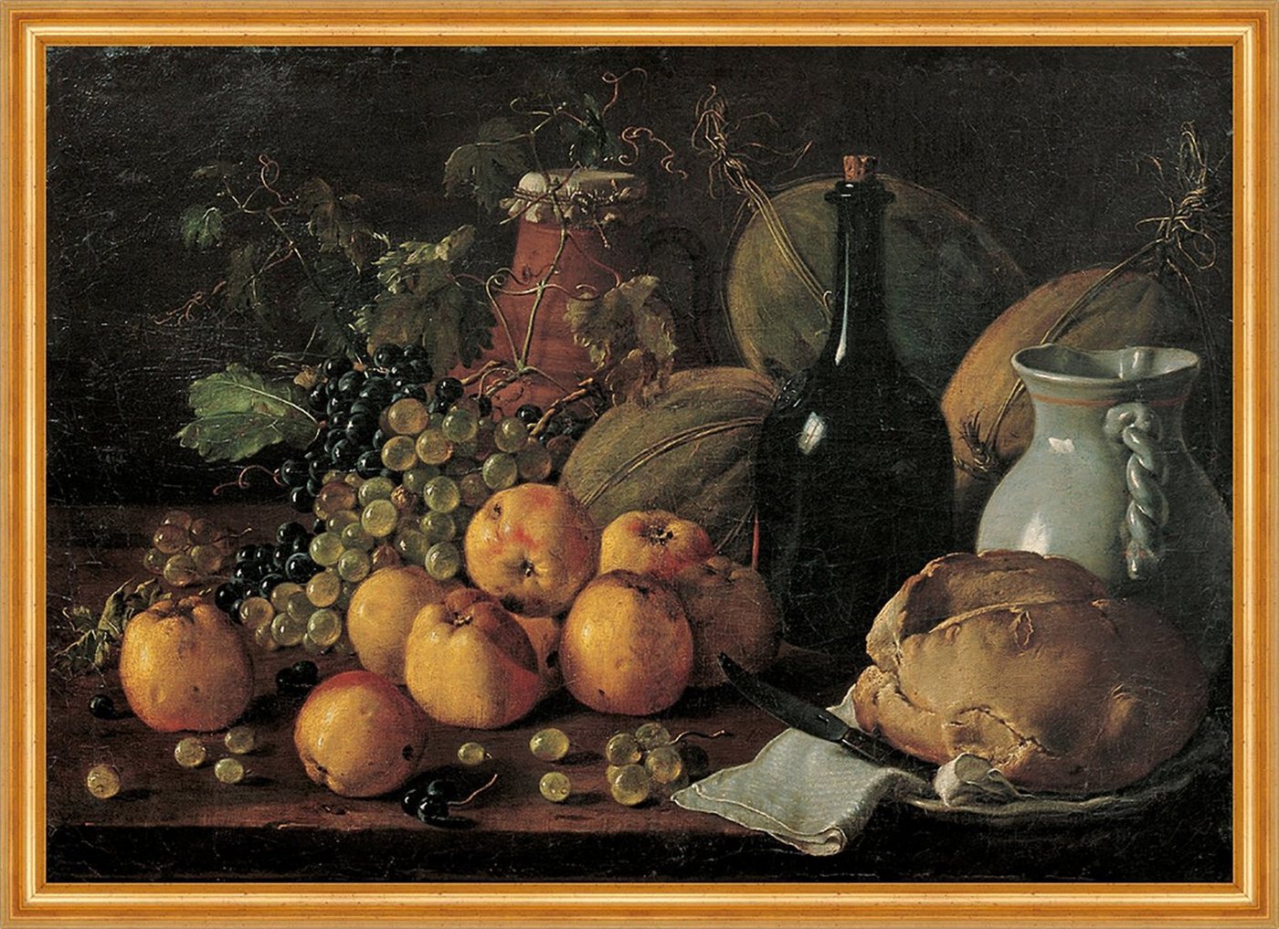 BillerAntik Kunstdruck Still Life with Apples, Grapes, Melons, Bread Melendez Essen Obst B A1, (1 St) von BillerAntik