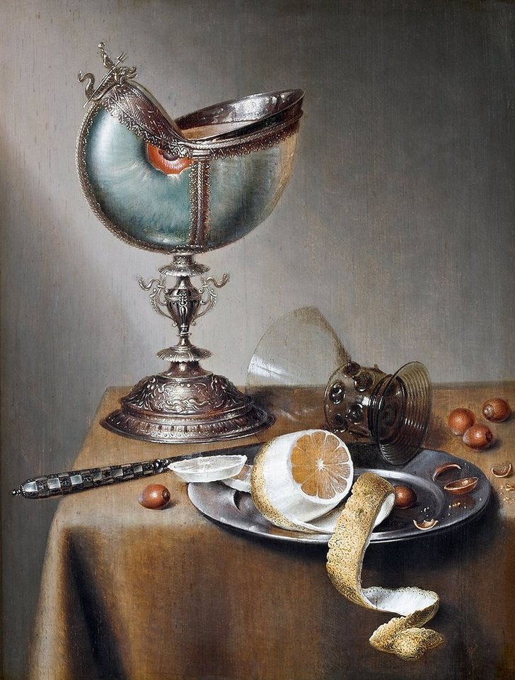BillerAntik Kunstdruck Still-Life with Nautilus Cup Maerten Boelema de Stomme Muscheln Glas B, (1 St) von BillerAntik