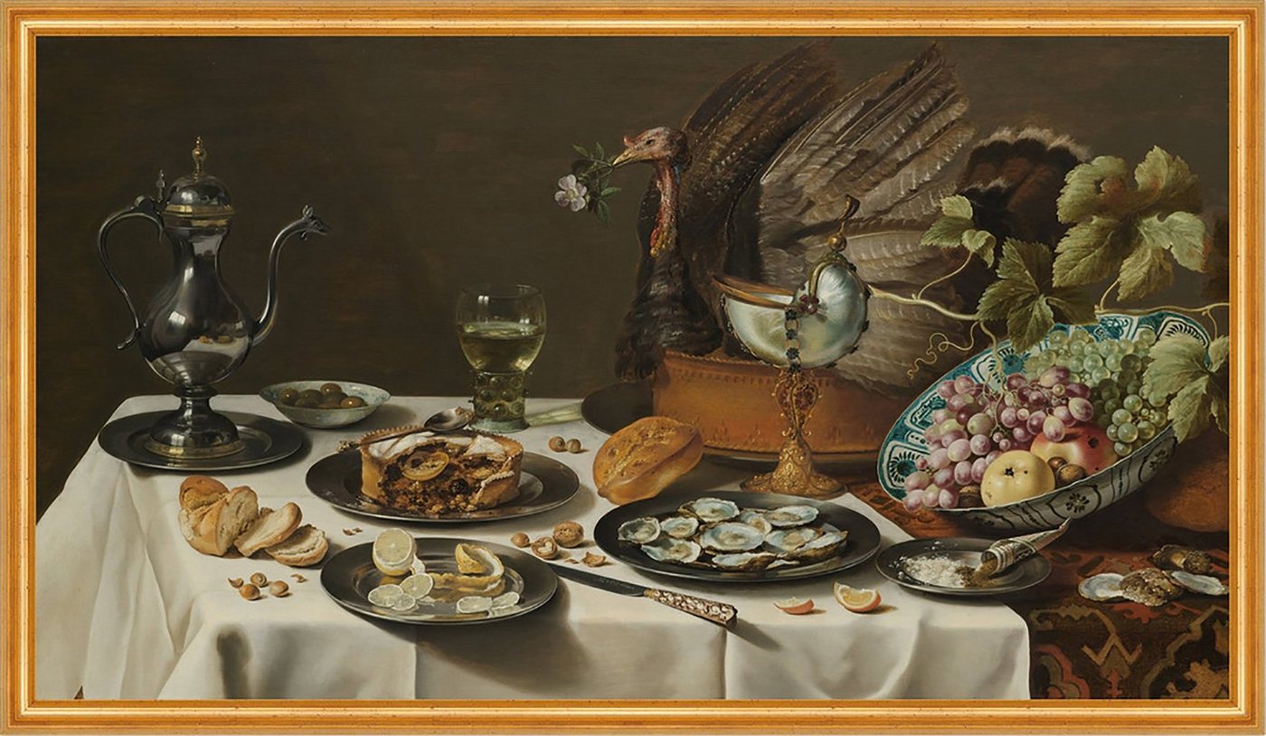 Kunstdruck Still Life with Turkey Pie Pieter Claesz Truthahn Austern Mahl Tisch B, (1 St) von OTTO