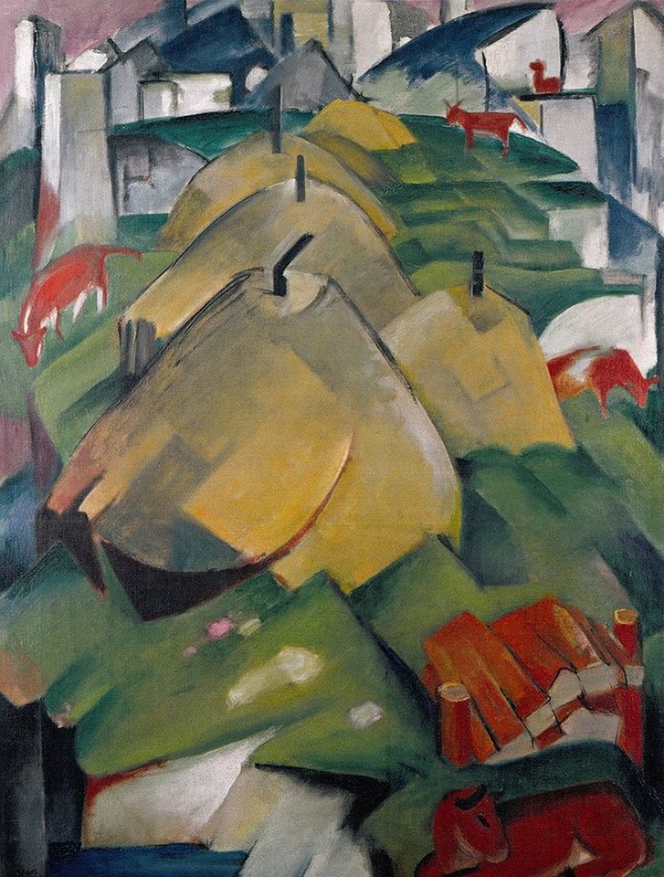 BillerAntik Kunstdruck Streuhocken Alpenszene Holz Weide Tiere Expressionismus Franz Marc Kun, (1 St) von BillerAntik