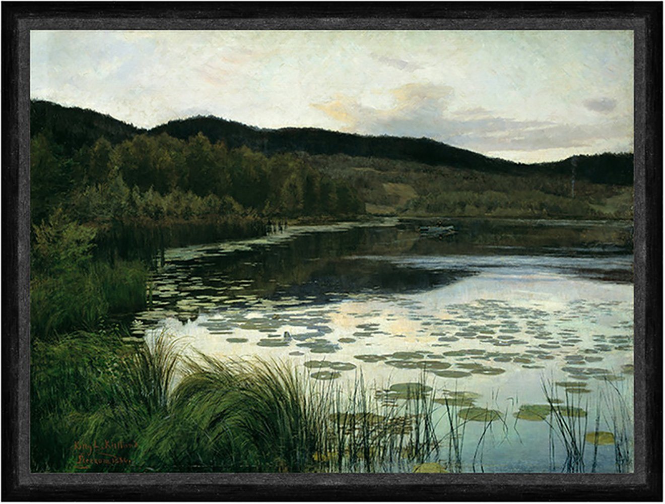 BillerAntik Kunstdruck Summer Night Kitty Lange Kielland Teich Natur Wald Schilf Abend See Fa, (1 St) von BillerAntik
