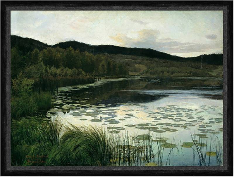 BillerAntik Kunstdruck Summer Night Kitty Lange Kielland Teich Natur Wald Schilf Abend See Fa, (1 St) von BillerAntik