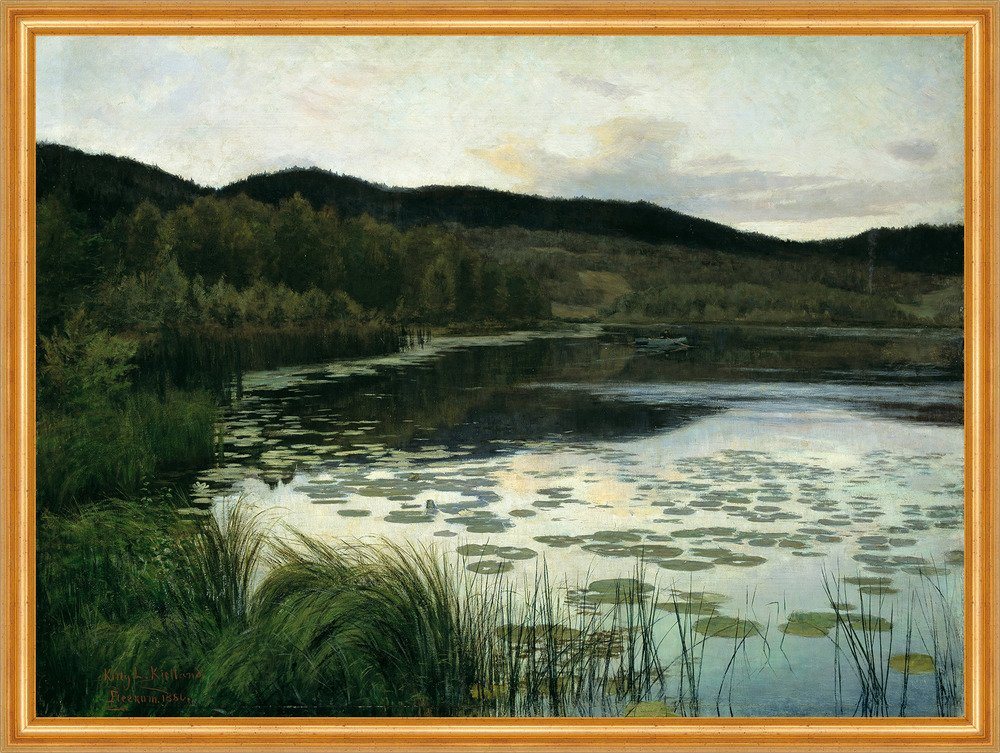 BillerAntik Kunstdruck Summer Night Kitty Lange Kielland Teich Natur Wald Schilf See B A2 027, (1 St) von BillerAntik