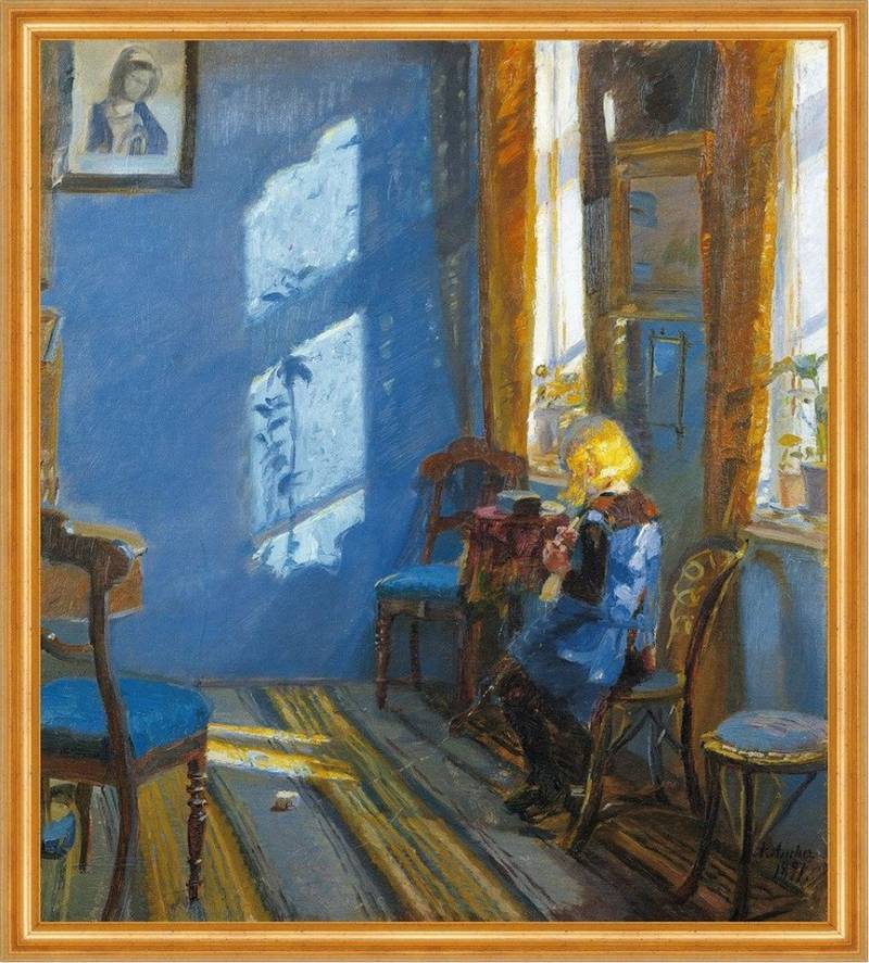 BillerAntik Kunstdruck Sunlight in the blue room Anna Ancher Stricken Fenster Kind B A2 00527, (1 St) von BillerAntik