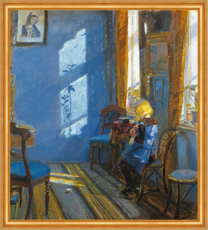 Kunstdruck Sunlight in the blue room Anna Ancher Stricken Fenster Kind Mädchen B, (1 St) von OTTO