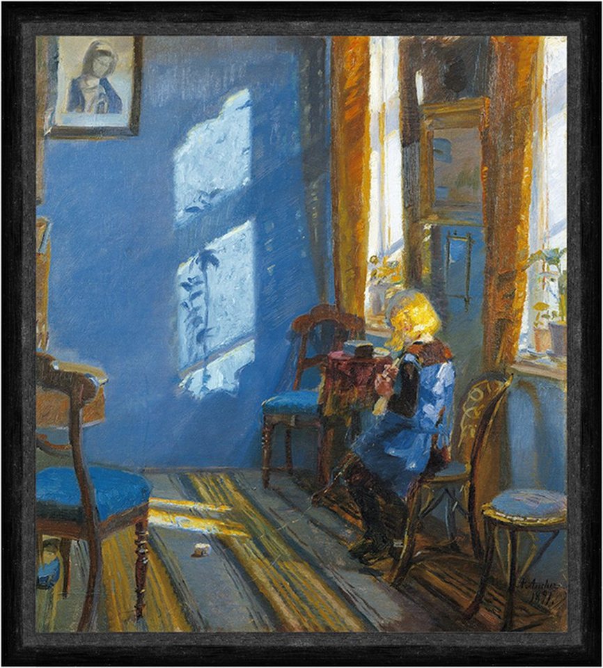 Kunstdruck Sunlight in the blue room Anna Ancher Stricken Fenster Kind Mädchen Fa, (1 St) von OTTO