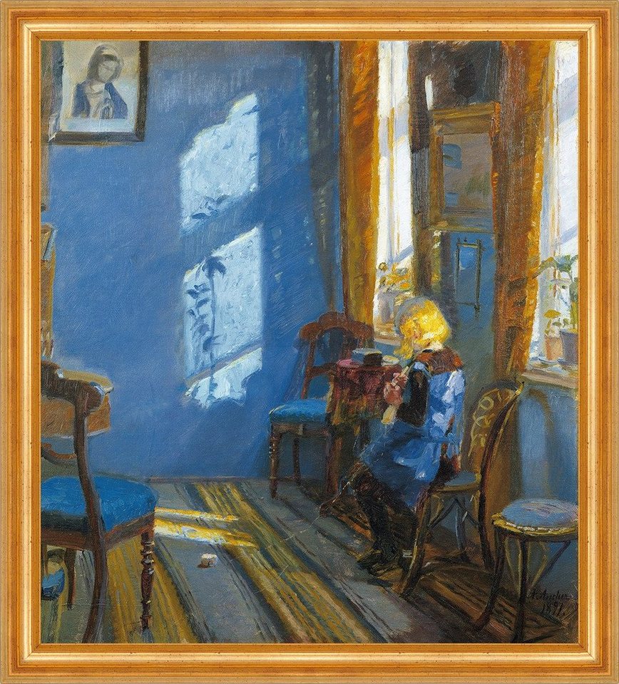 Kunstdruck Sunlight in the blue room Anna Ancher Stricken Fenster Mädchen B A3 00, (1 St) von OTTO