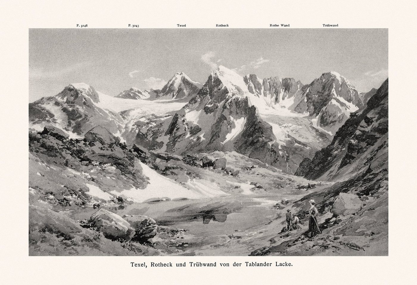 BillerAntik Kunstdruck Texel Rotheck und Trübwand von der Tablander Lacke Rotheck Alpinismus, (1 St) von BillerAntik