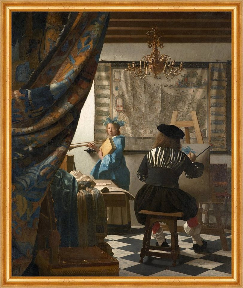BillerAntik Kunstdruck The Art of Painting Jan Vermeer Maler Atelier Modell Stafflei Pinsel B, (1 St) von BillerAntik