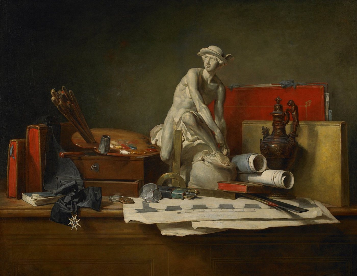 BillerAntik Kunstdruck The Attributes of the Arts and the Rewards Jean S. Chardin Pinsel B A3, (1 St) von BillerAntik